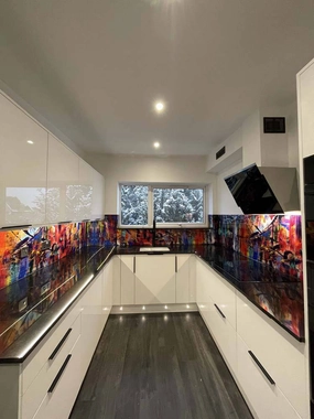 Painted Abstract Printed Glass Splashback - Bespoke