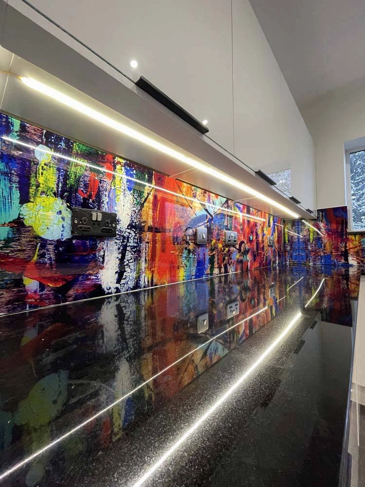 Painted Abstract Printed Glass Splashback - Bespoke