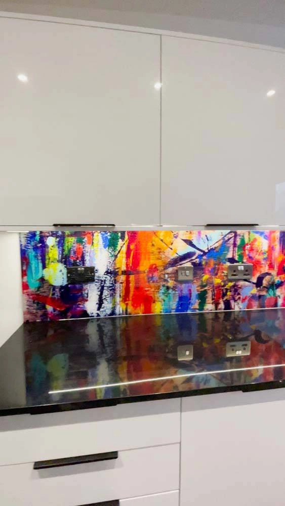 Painted Abstract Printed Glass Splashback - Bespoke