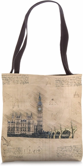 Palace of Westminster Big Ben Vintage London Architecture Tote Bag