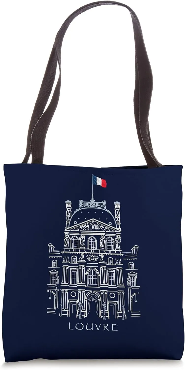 Paris, Louvre, Hand drawing Louvre Palace, France Tote Bag