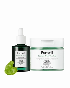 Parnell Cicamanu 92 Serum (30ml)   Cotton Clear Pad (90 Pads / 150ml) Set - Calming & Exfoliating Skincare Duo with Centella Asiatica, Ceramide, LHA/PHA – For Acne-Prone & Sensitive Skin