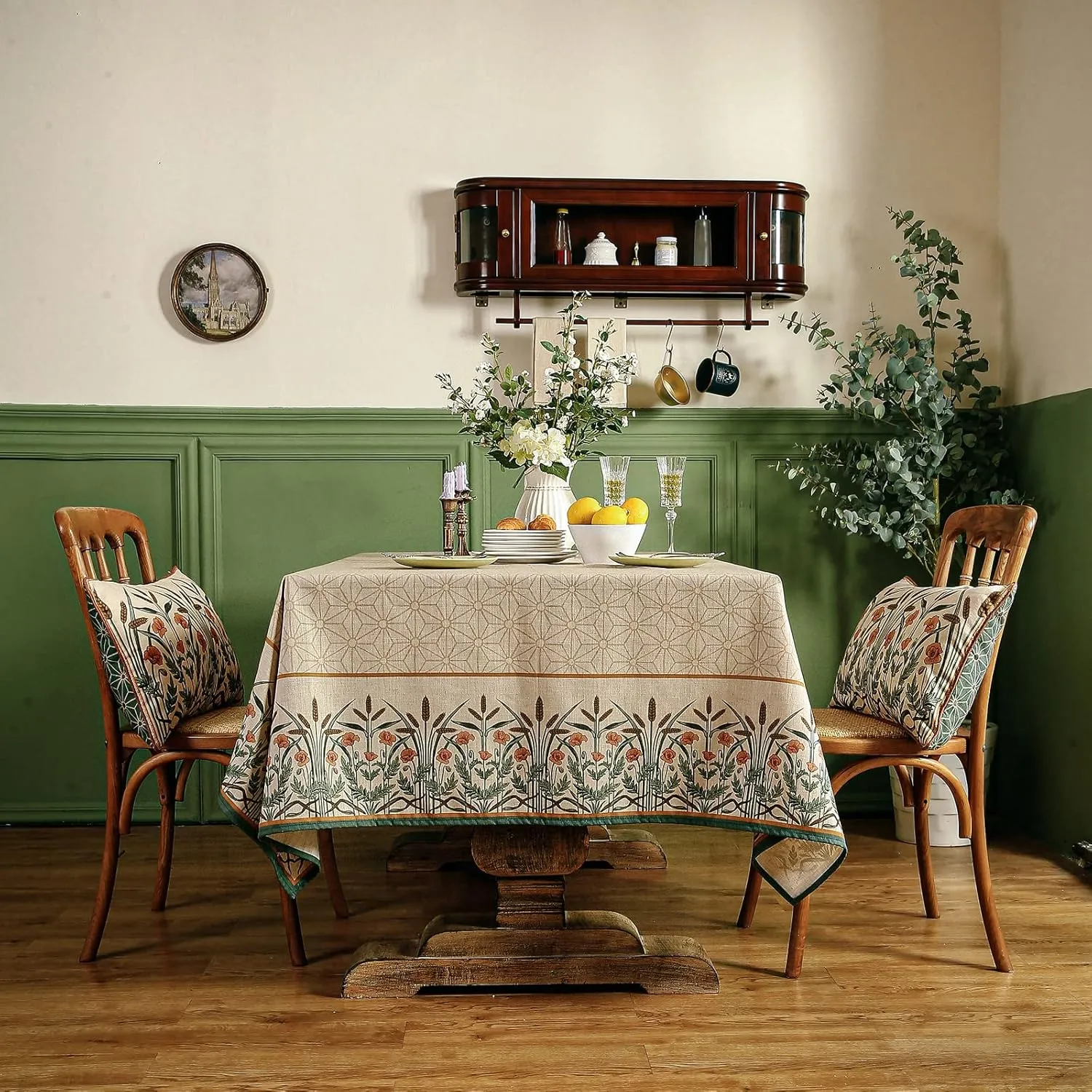 patdrea Floral Linen Table Cloth Durable Breathable Tabletop Cover Decorative Kitchen Dining Tablecloth for Rectangular Square Tables for Parties,Holiday,Christmas,55"*71"