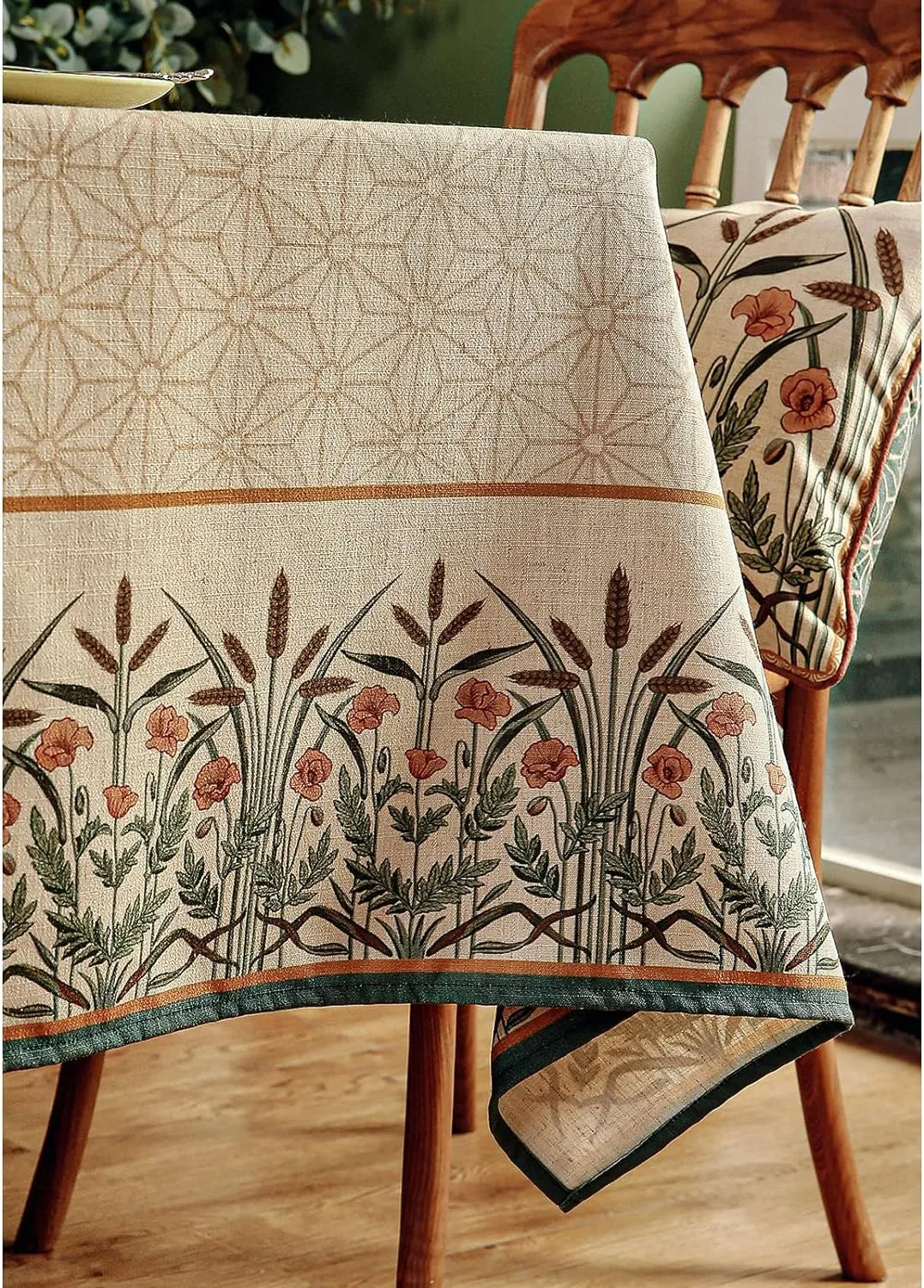patdrea Floral Linen Table Cloth Durable Breathable Tabletop Cover Decorative Kitchen Dining Tablecloth for Rectangular Square Tables for Parties,Holiday,Christmas,55"*71"