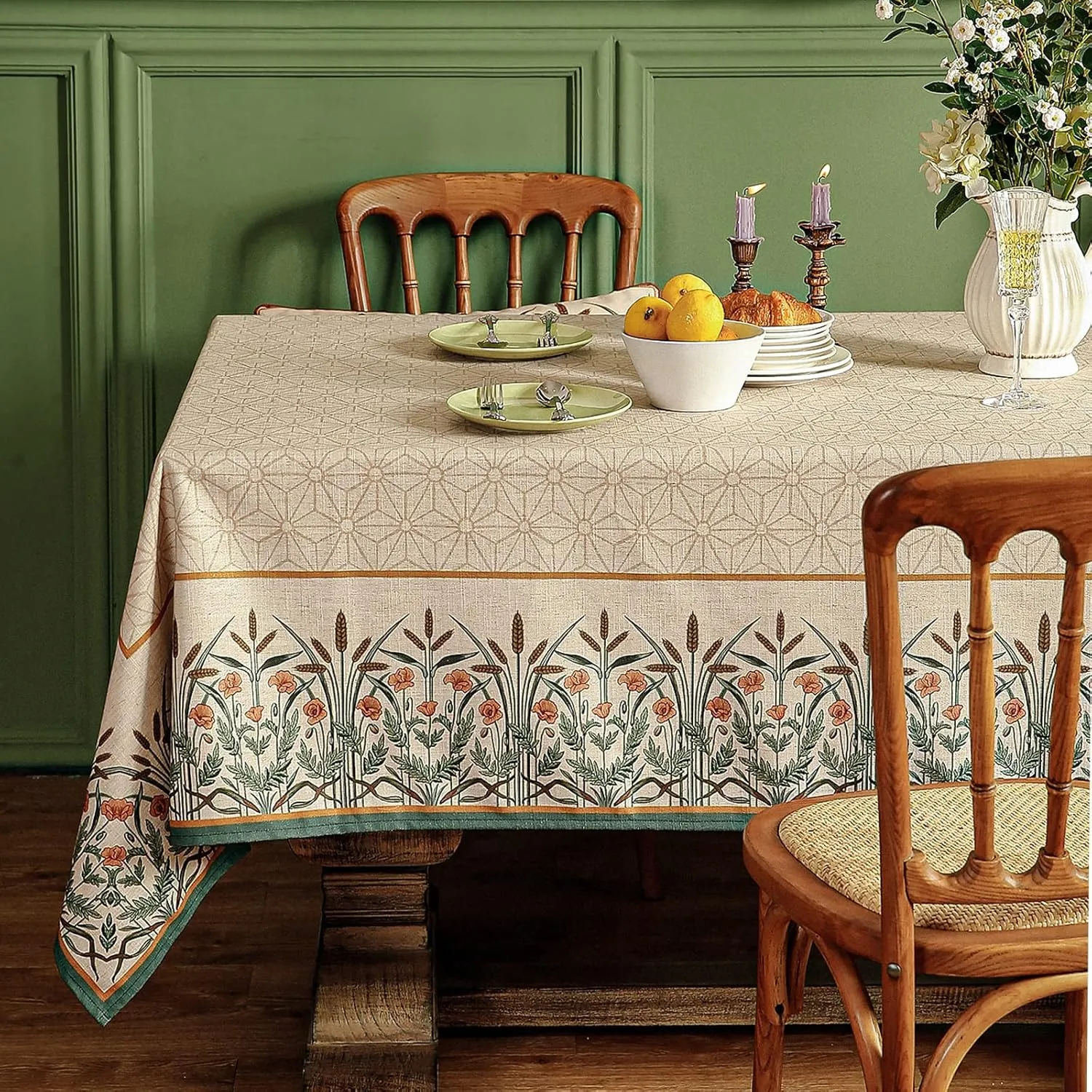 patdrea Floral Linen Table Cloth Durable Breathable Tabletop Cover Decorative Kitchen Dining Tablecloth for Rectangular Square Tables for Parties,Holiday,Christmas,55"*71"