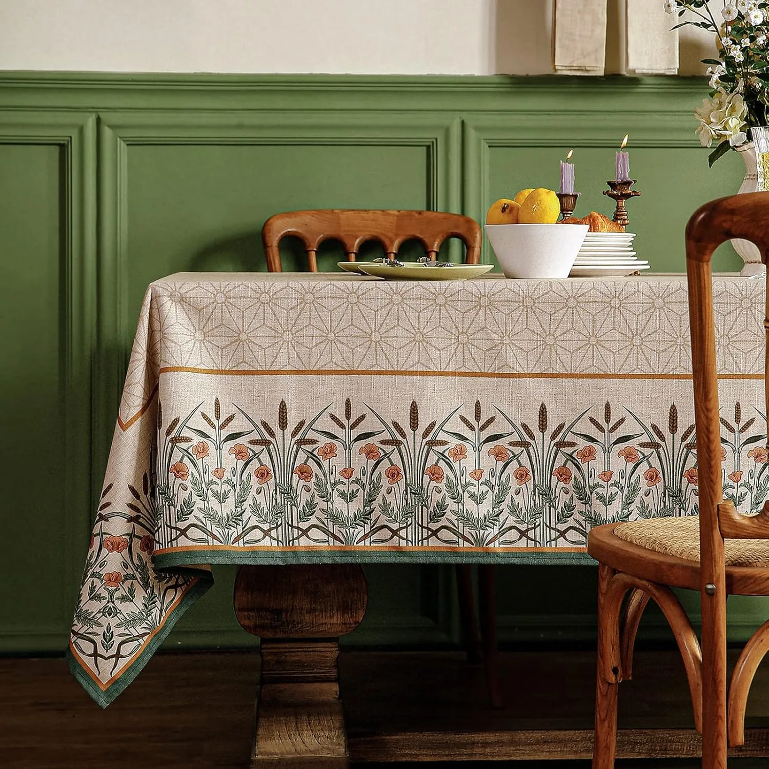 patdrea Floral Linen Table Cloth Durable Breathable Tabletop Cover Decorative Kitchen Dining Tablecloth for Rectangular Square Tables for Parties,Holiday,Christmas,55"*71"