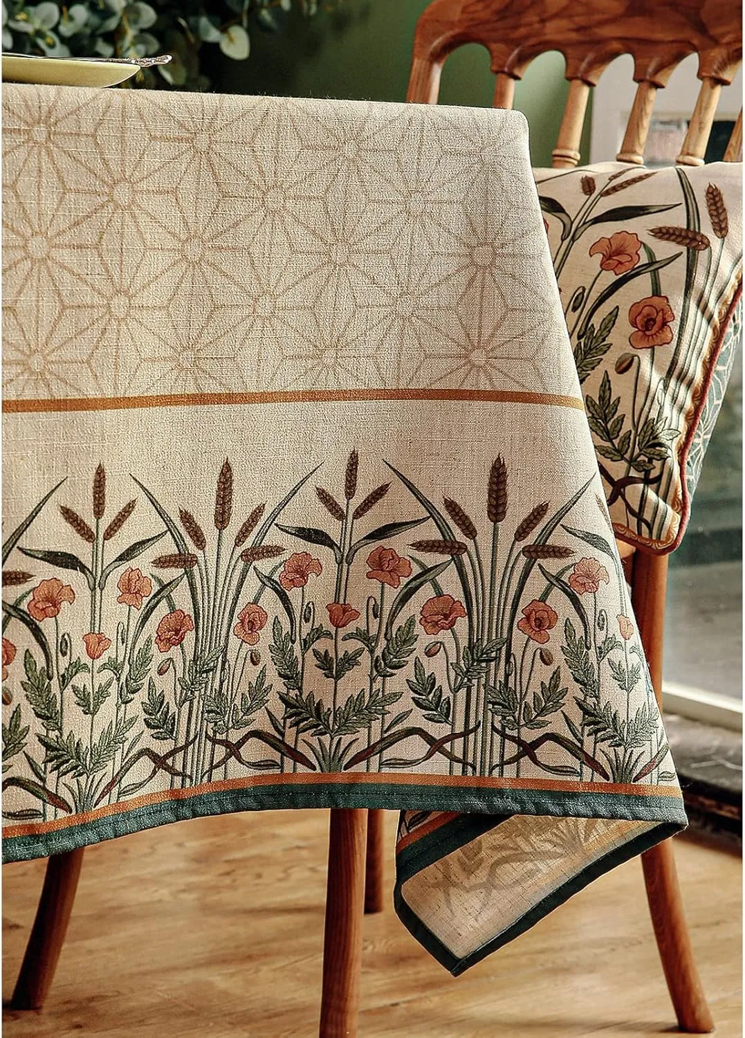 patdrea Floral Linen Table Cloth Durable Breathable Tabletop Cover Decorative Kitchen Dining Tablecloth for Rectangular Square Tables for Parties,Holiday,Christmas,55"*87"