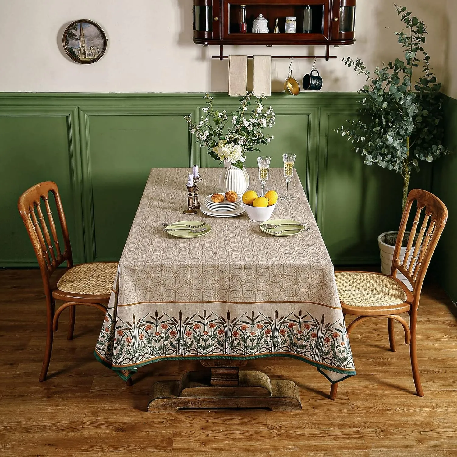 patdrea Floral Linen Table Cloth Durable Breathable Tabletop Cover Decorative Kitchen Dining Tablecloth for Rectangular Square Tables for Parties,Holiday,Christmas,55"*87"