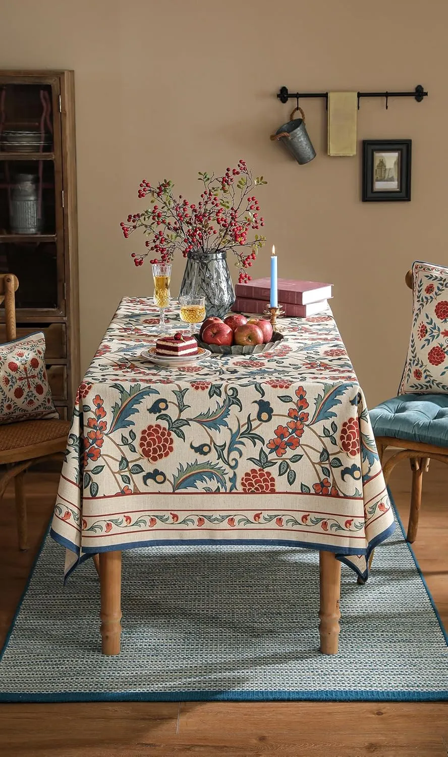 patdrea French Linen Pattern Tablecloth Soft Durable Floral Table Cloth Designer Kitchen Dining Tablecloth for Rectangular Tables for Parties Christmas 55"x 55"