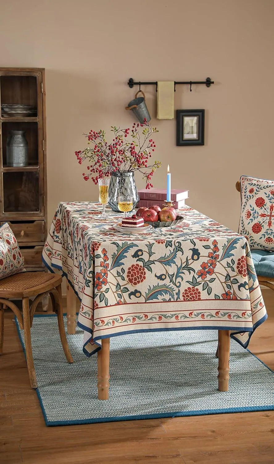 patdrea French Linen Pattern Tablecloth Soft Durable Floral Table Cloth Designer Kitchen Dining Tablecloth for Rectangular Tables for Parties Christmas 55"x 55"