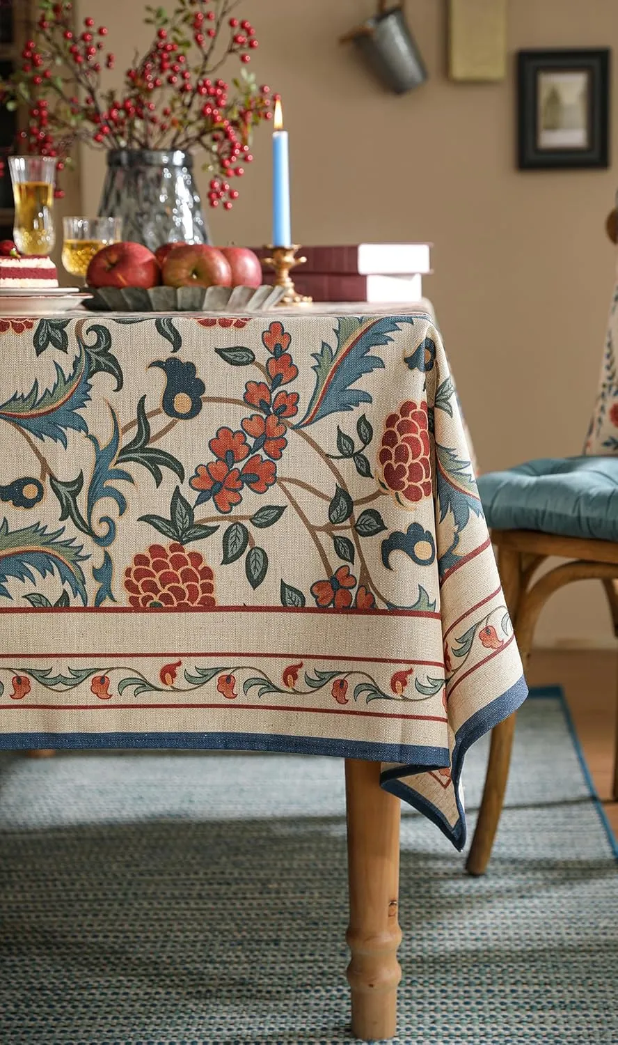 patdrea French Linen Pattern Tablecloth Soft Durable Floral Table Cloth Designer Kitchen Dining Tablecloth for Rectangular Tables for Parties Christmas 55"x 55"