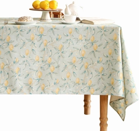 patdrea Designer Green Tablecloth for Rectangle Tables,Vintage Linen with Yellow Fruits Pattern Tablecloths,Cottage Rustic Table Cover Cloth Decor for Kitchen Dining Christmas,55"*71"