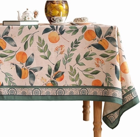 patdrea Designer Orange Tablecloth for Rectangle Tables,Framhouse Linen Oranges and Leaves Tree Pattern Linen Tablecloth,Fall Fruits Table Cover Cloth Decor for Kitchen Dining Christmas,63"*102"