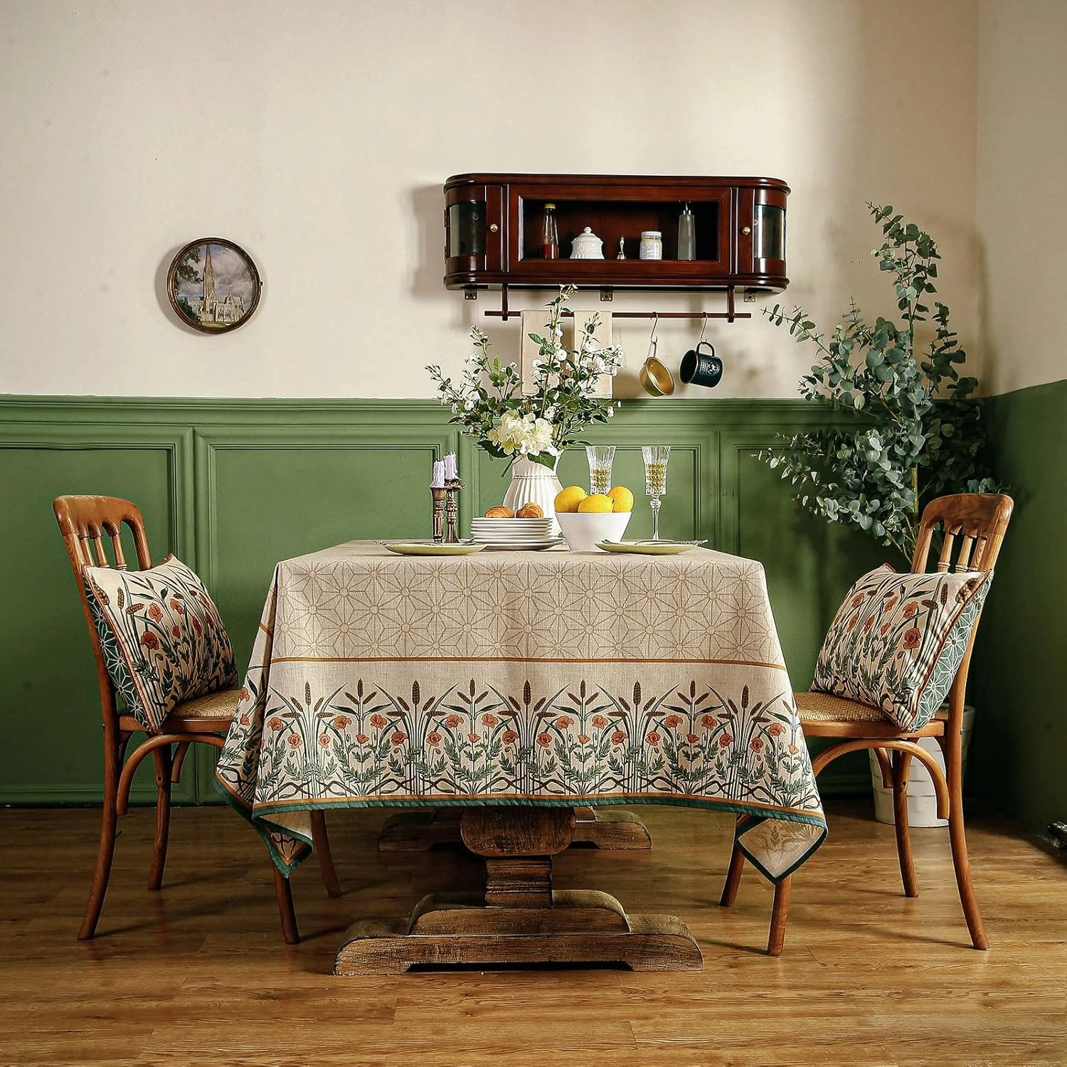 patdrea Floral Linen Table Cloth Durable Breathable Tabletop Cover Decorative Kitchen Dining Tablecloth for Rectangular Square Tables for Parties,Holiday,Christmas,55"*55"