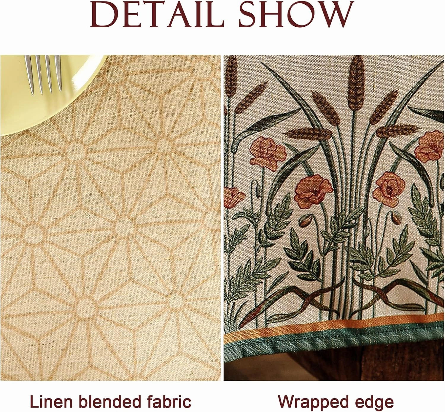 patdrea Floral Linen Table Cloth Durable Breathable Tabletop Cover Decorative Kitchen Dining Tablecloth for Rectangular Square Tables for Parties,Holiday,Christmas,55"*55"