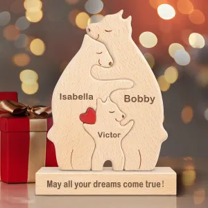 Personalized Wooden Bears Family Puzzle Gifts with 1-8 Name We are One,Jigsaw Oak Wooden Animal Sculpture Decorative for Home Decor Ideas for Birthday Christmas Anniversary Mother's Day Father's Day
