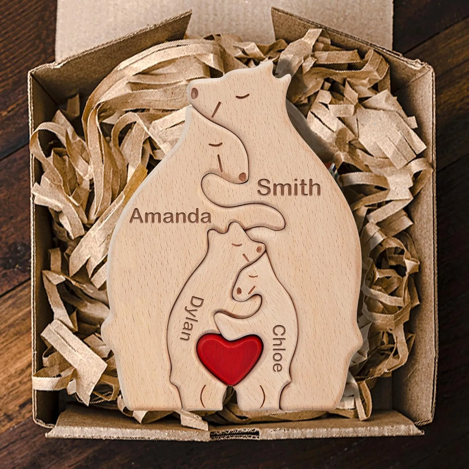 Personalized Wooden Bears Family Puzzle Gifts with 1-8 Name We are One,Jigsaw Oak Wooden Animal Sculpture Decorative for Home Decor Ideas for Birthday Christmas Anniversary Mother's Day Father's Day
