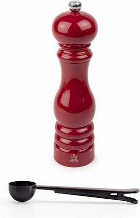 Peugeot Paris u'Select 9-inch Salt Mill Gift Set, Passion Red - With Stainless Steel Spice Scoop/Bag Clip (Salt Mill w/Scoop)