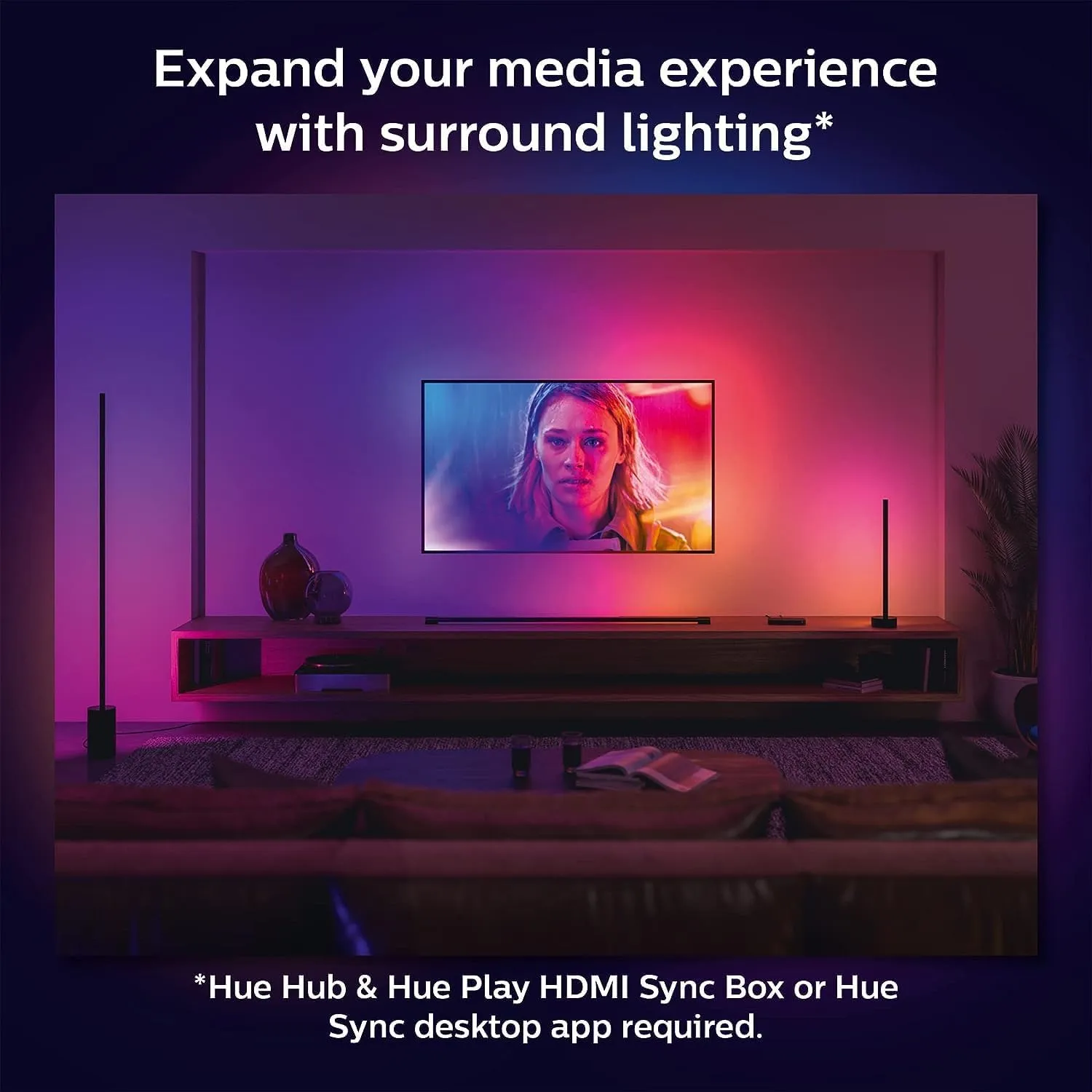 Philips Hue Large Smart Light Tube, Black - White and Color Ambiance LED Color-Changing Light - 1 Pack - Sync with TV, Music, and Gaming - Requires Bridge and Sync Box - Control with App or Voice