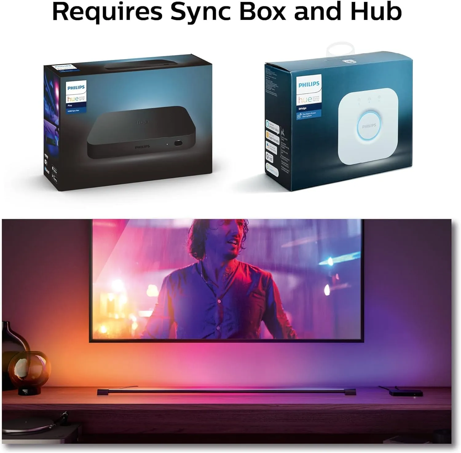 Philips Hue Large Smart Light Tube, Black - White and Color Ambiance LED Color-Changing Light - 1 Pack - Sync with TV, Music, and Gaming - Requires Bridge and Sync Box - Control with App or Voice