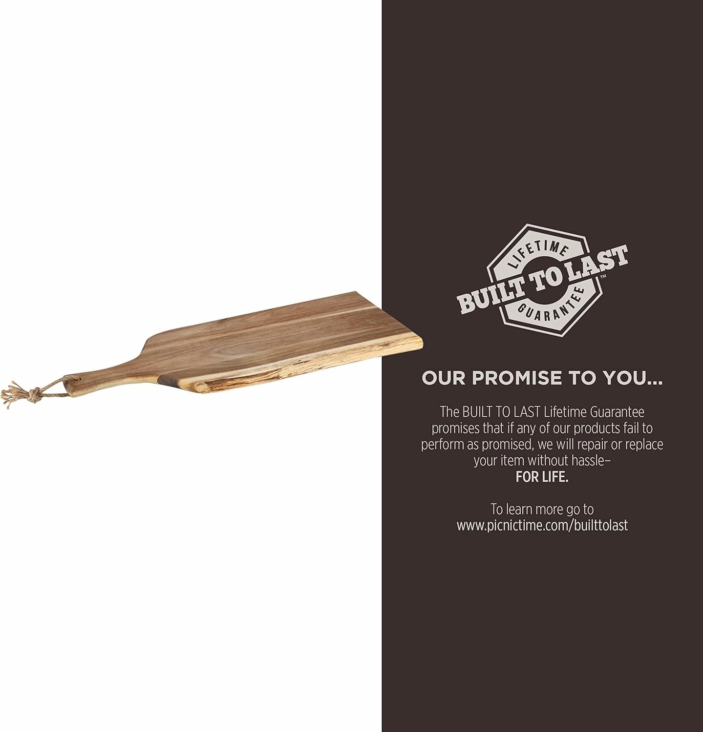 PICNIC TIME NHL unisex-adult NHL Artisan 24" Acacia Charcuterie Board with Raw Wood Edge, Cheese Board, Serving Platter