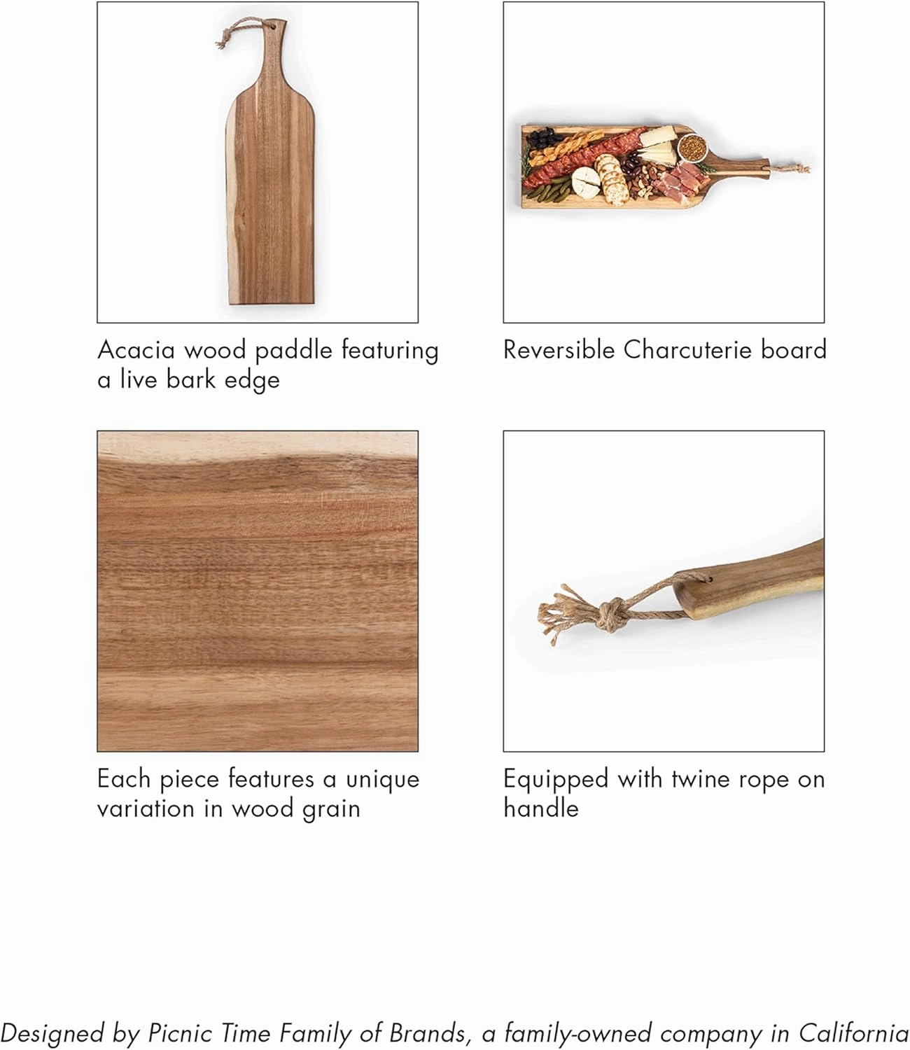 PICNIC TIME NHL unisex-adult NHL Artisan 24" Acacia Charcuterie Board with Raw Wood Edge, Cheese Board, Serving Platter