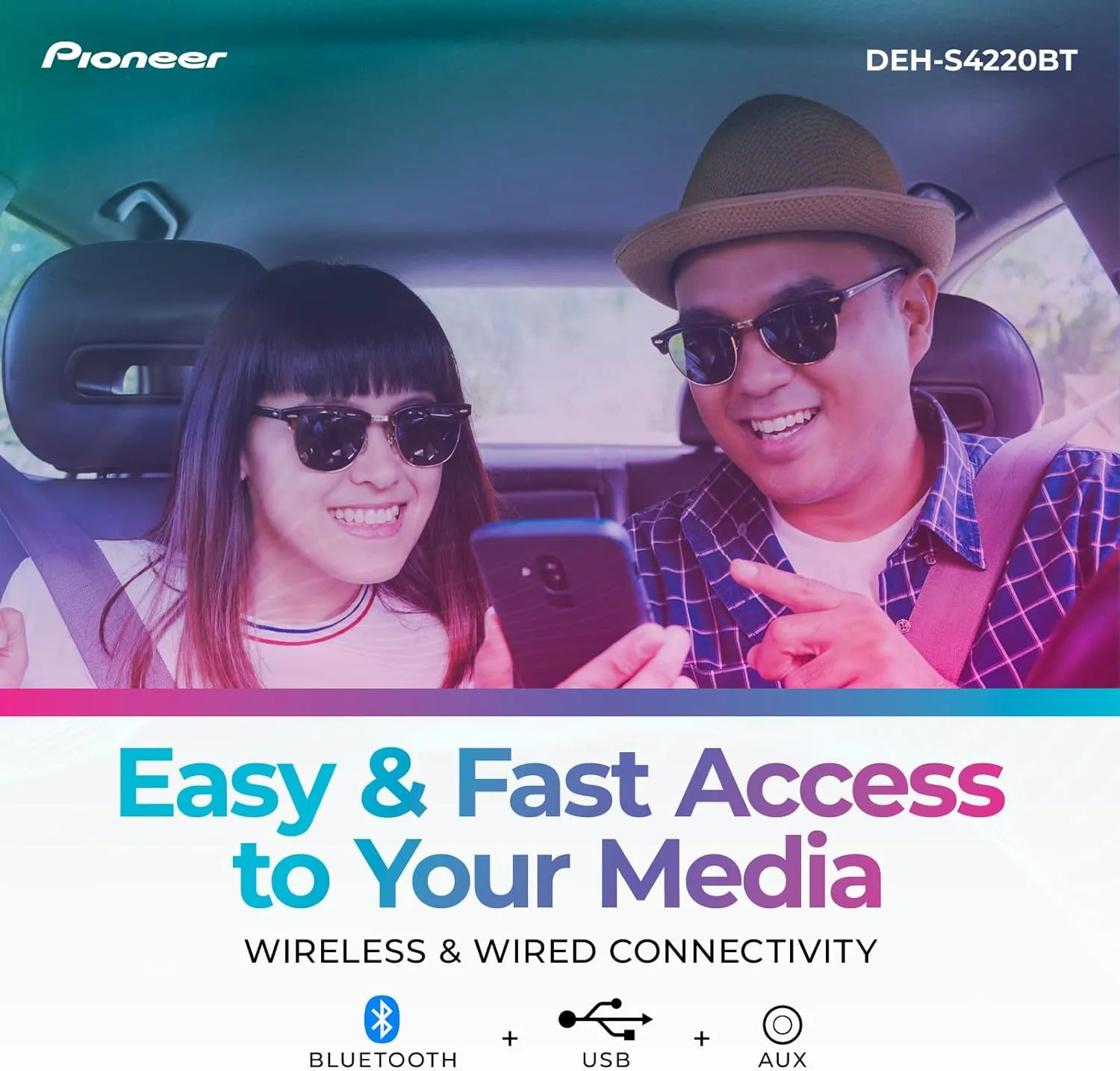 Pioneer DEH-S4220BT Single-Din Bluetooth CD Receiver with USB/AUX Inputs, Pioneer Smart Sync, and Hands-Free Calling for Enhanced in-Car Audio Experience