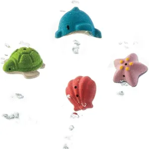 PlanToys Wooden 4 Piece Sea Life Bath Set (5658) | Sustainably Made from Rubberwood and Non-Toxic Paints and Dyes | Eco-Friendly PlanWood