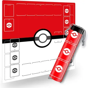 Playmat for Trading Card Game - 2-Player Trainer Mat with Carry Case Tube, Portable Foldable Design for Travel, Premium Anti-Slip Rubber Base, Ideal for Practice & Gifts (Red)