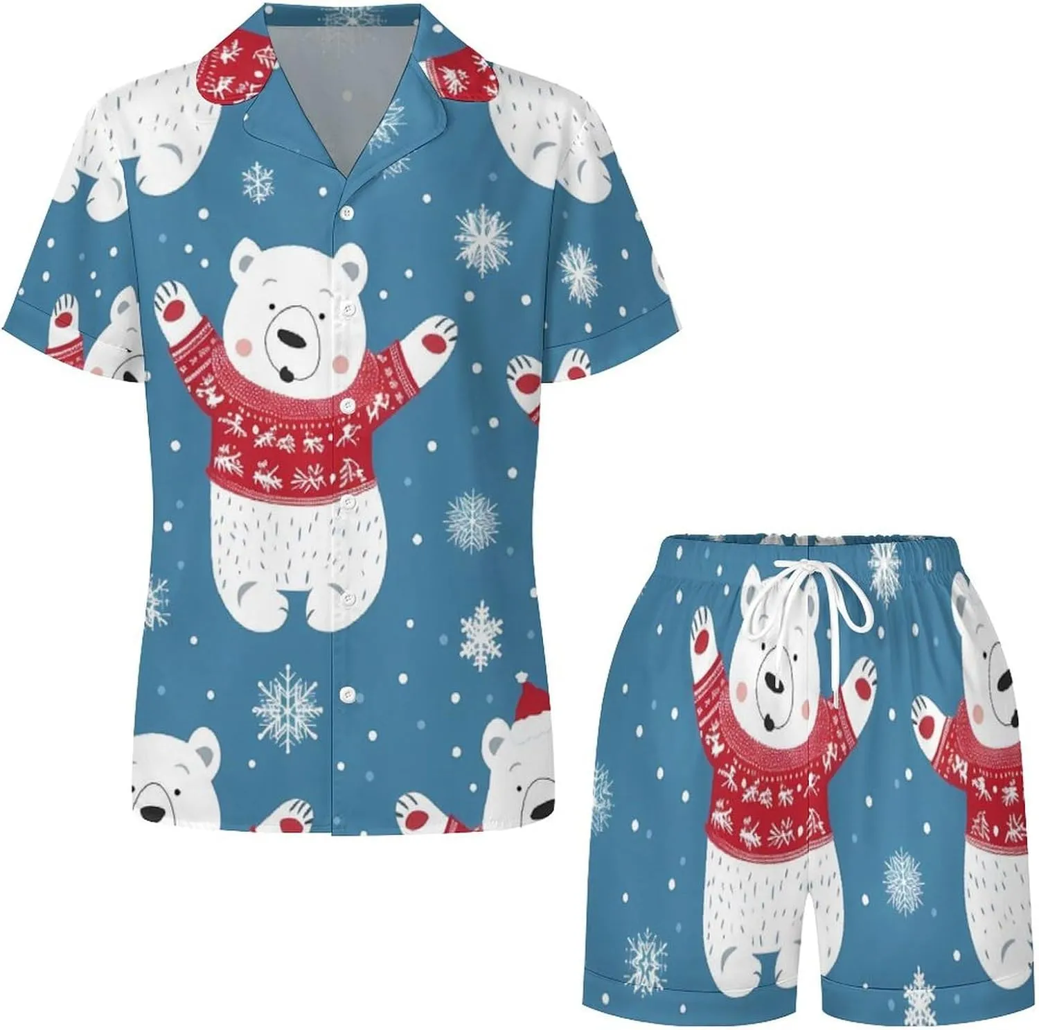 Polar Bear Women's Satin Pajama Set Short Sleeve Button Down Sleepwear Loungewear Pj Set