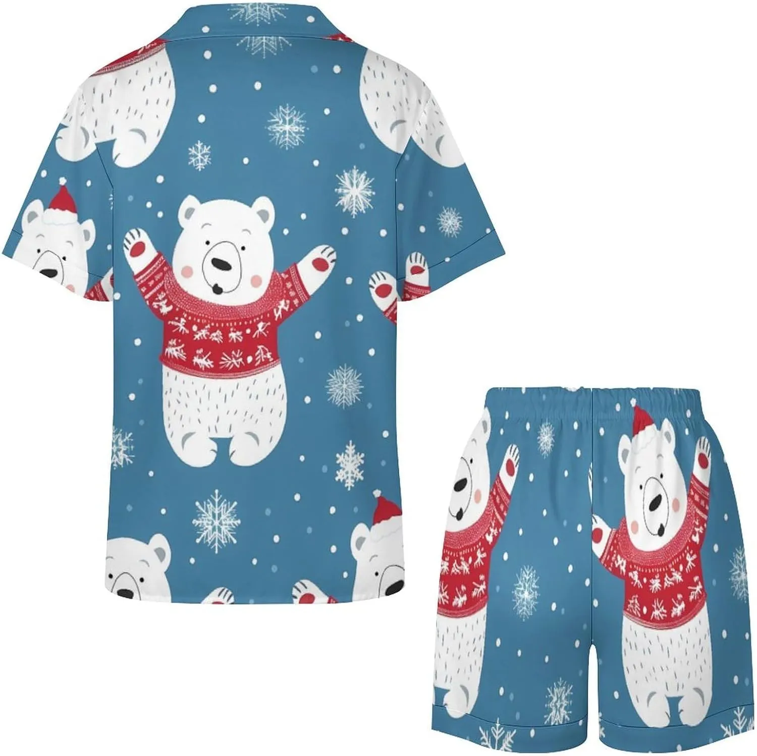 Polar Bear Women's Satin Pajama Set Short Sleeve Button Down Sleepwear Loungewear Pj Set