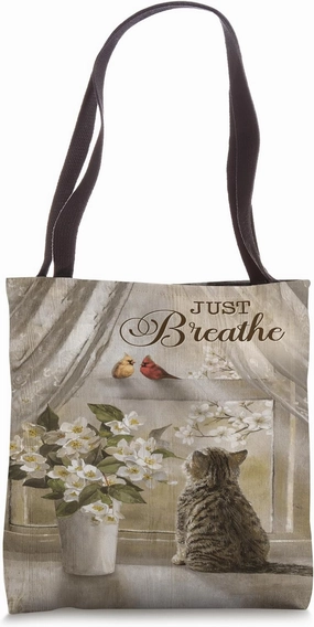 Porcelain Flower Lovely Cat Cardinal Drawing Just Tote Bag
