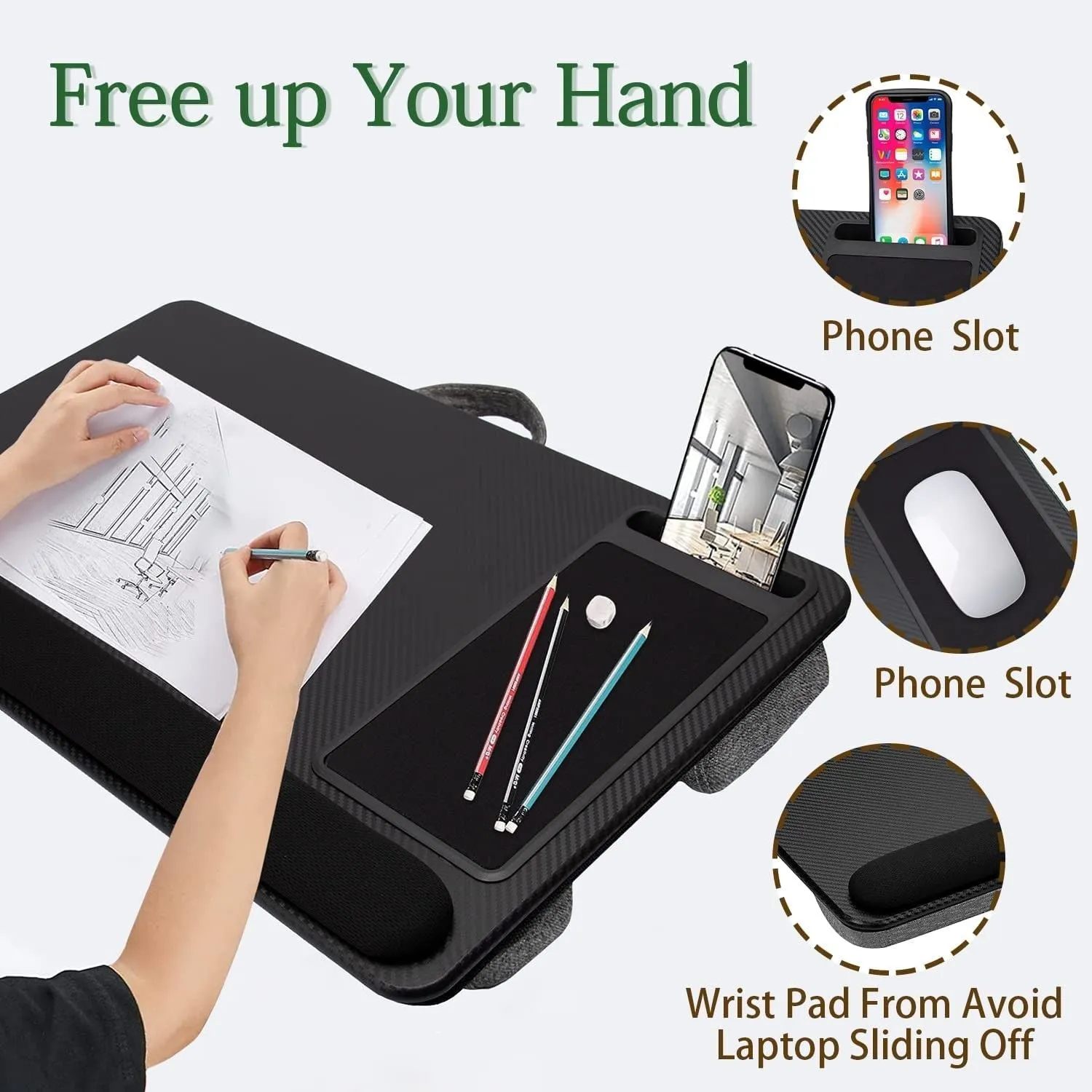 Portable Laptop Desk With Device Ledge, Mouse Pad (Black, 43Cm)