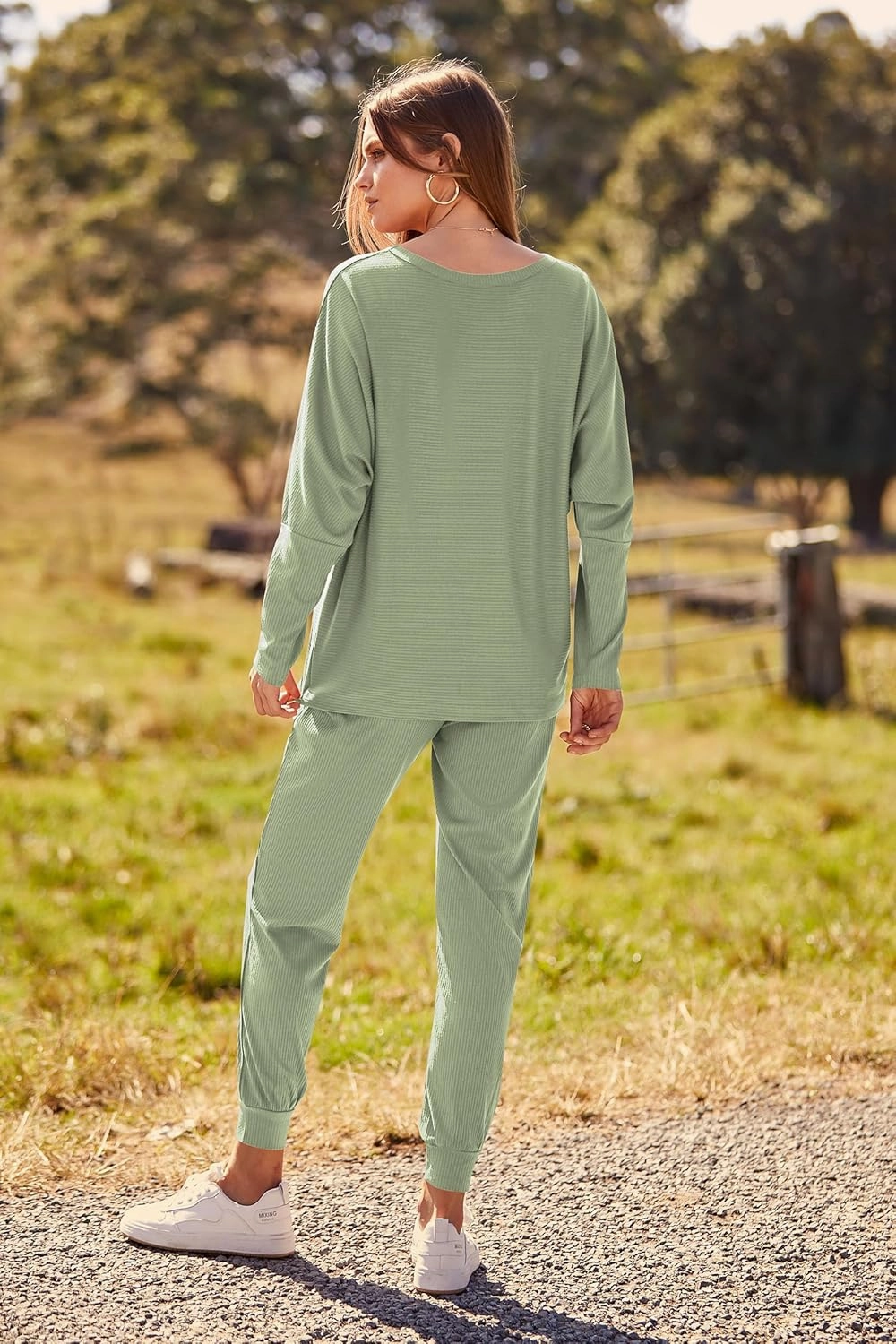PRETTYGARDEN Women's Spring Fall Fashion Outfits 2 Piece Sweatsuit Long Sleeve Pullover Long Pants Ribbed Matching Lounge Set