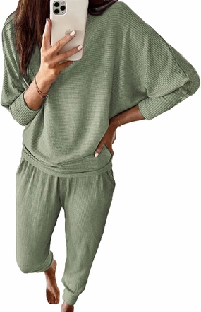 PRETTYGARDEN Women's Spring Fall Fashion Outfits 2 Piece Sweatsuit Long Sleeve Pullover Long Pants Ribbed Matching Lounge Set