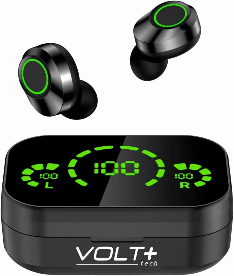 Pro Earbuds Wireless V5.3 LED Compatible with Meizu Lucky 08 IPX4 Water & Sweatproof/Noise Reduction/Quad Mic Plus 1200mah PowerBank