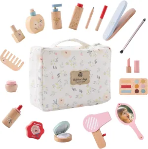Promise Babe Wooden Makeup Toys Set, Dress-Up Toddler Makeup Kit Pretend for Kids, 2 in 1 Fake Makeup for 3 Years  