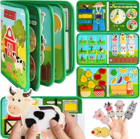 Quanquer Toddler Busy Board Montessori Toys for 1 2 3 4 Year Old - Farm Busy Book Educational Learning Sensory Toy for Boys Girls - Christmas Birthday Gifts for Toddlers Travel Toys for Airplane Car