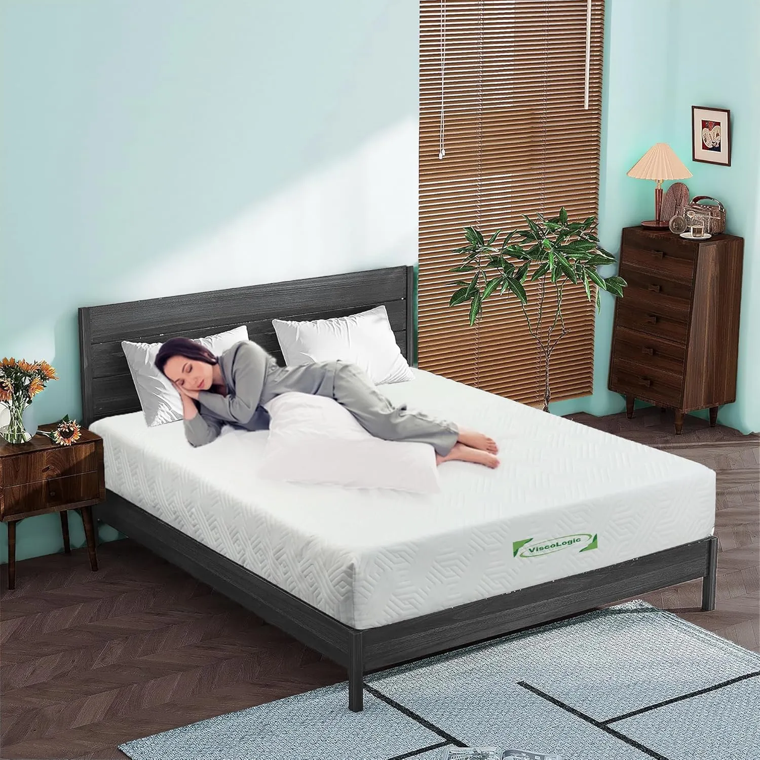 Queen Size Mattress Eco-Friendly Cool Sleep & Pressure Relief, Medium Firm Reversible CertiPUR-US Certified Mattress in a Box High Density Supportive with Removable Zipper Cover (8 inch Queen)
