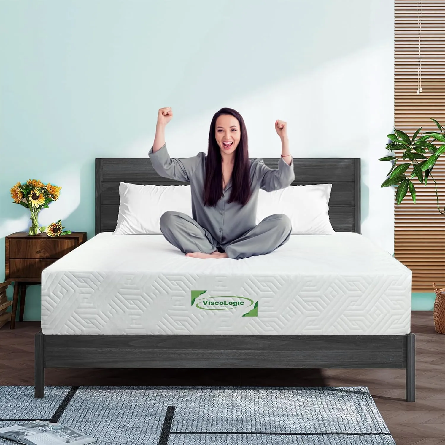 Queen Size Mattress Eco-Friendly Cool Sleep & Pressure Relief, Medium Firm Reversible CertiPUR-US Certified Mattress in a Box High Density Supportive with Removable Zipper Cover (8 inch Queen)