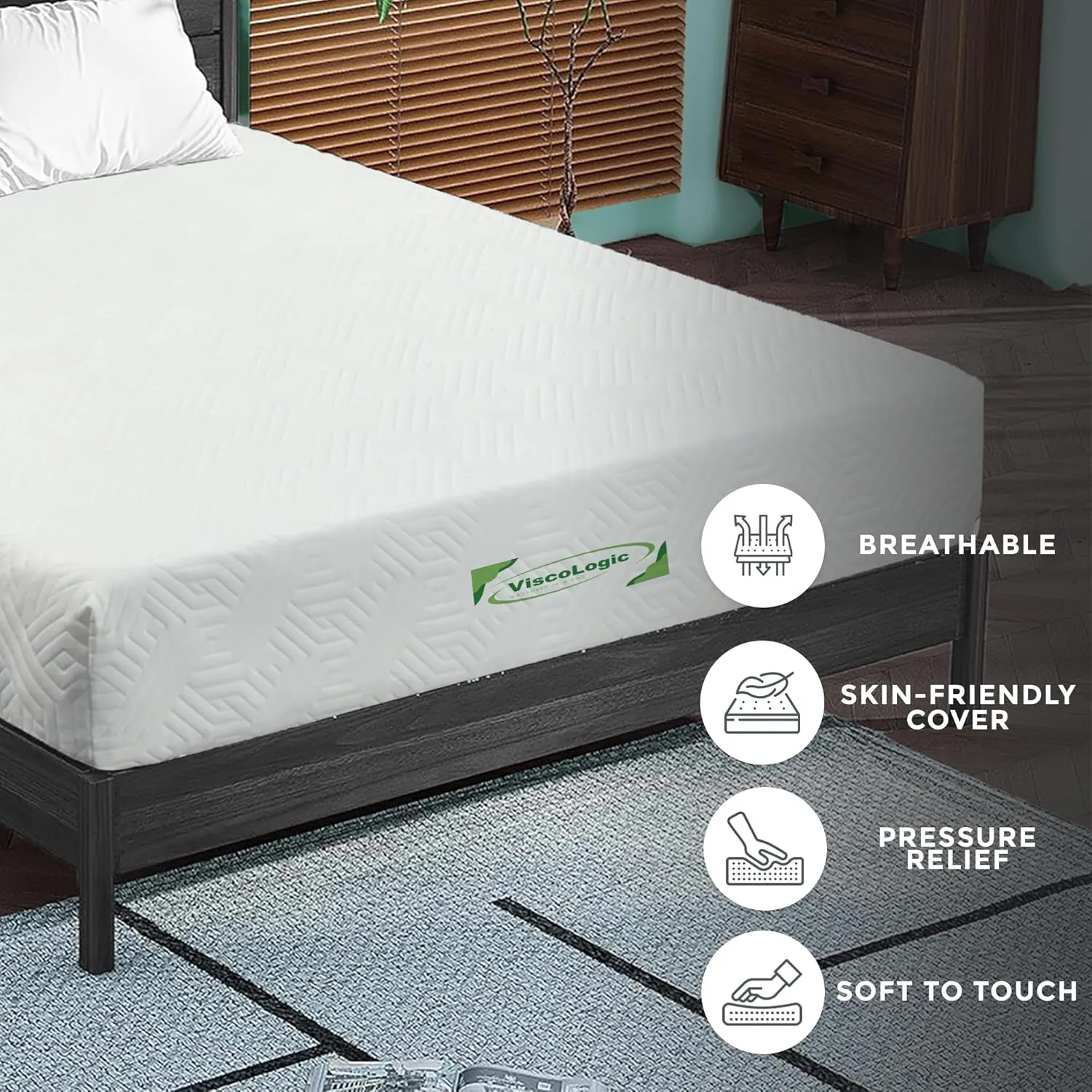 Queen Size Mattress Eco-Friendly Cool Sleep & Pressure Relief, Medium Firm Reversible CertiPUR-US Certified Mattress in a Box High Density Supportive with Removable Zipper Cover (8 inch Queen)