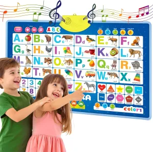 QUOKKA Educational Toys for Kids 5-7 Year Old - Blue ABC Chart Learning Wall Chart for Toddlers Age 3 4 6  - Interactive Speech Therapy Poster Boy Girl - Autism Puzzle Game 8-10-12