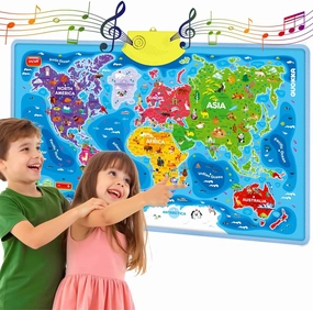 QUOKKA Educational Toys for Kids 5-7 Year Old - World Map Learning Wall Chart for Toddlers Age 3 4 6  - Interactive Speech Therapy Poster Boy Girl - Autism Puzzle Game 8-10-12