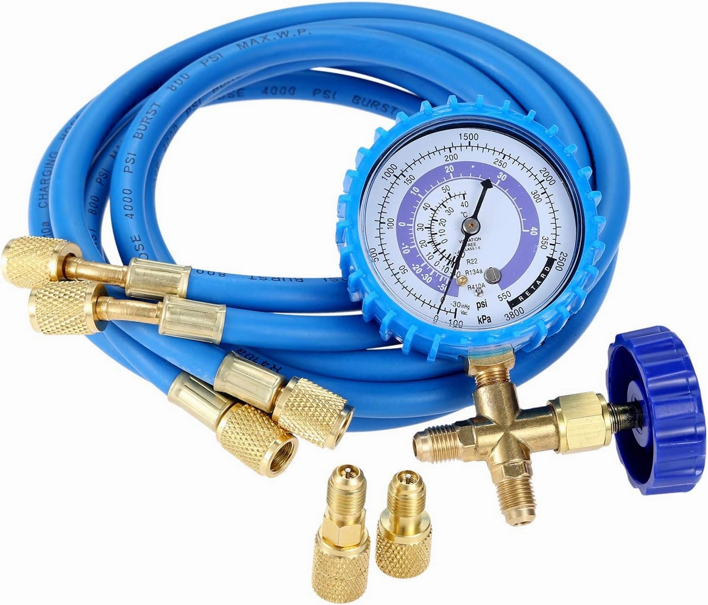 R410A Recharge Kit AC Charging Hose, R410A R134A R22 Manifold Gauge Hose Kit for Air Condition Refrigeration Charging, with Straight Swivel Adapter,1/4" SAE to 1/2" & 5/16'' Adapter