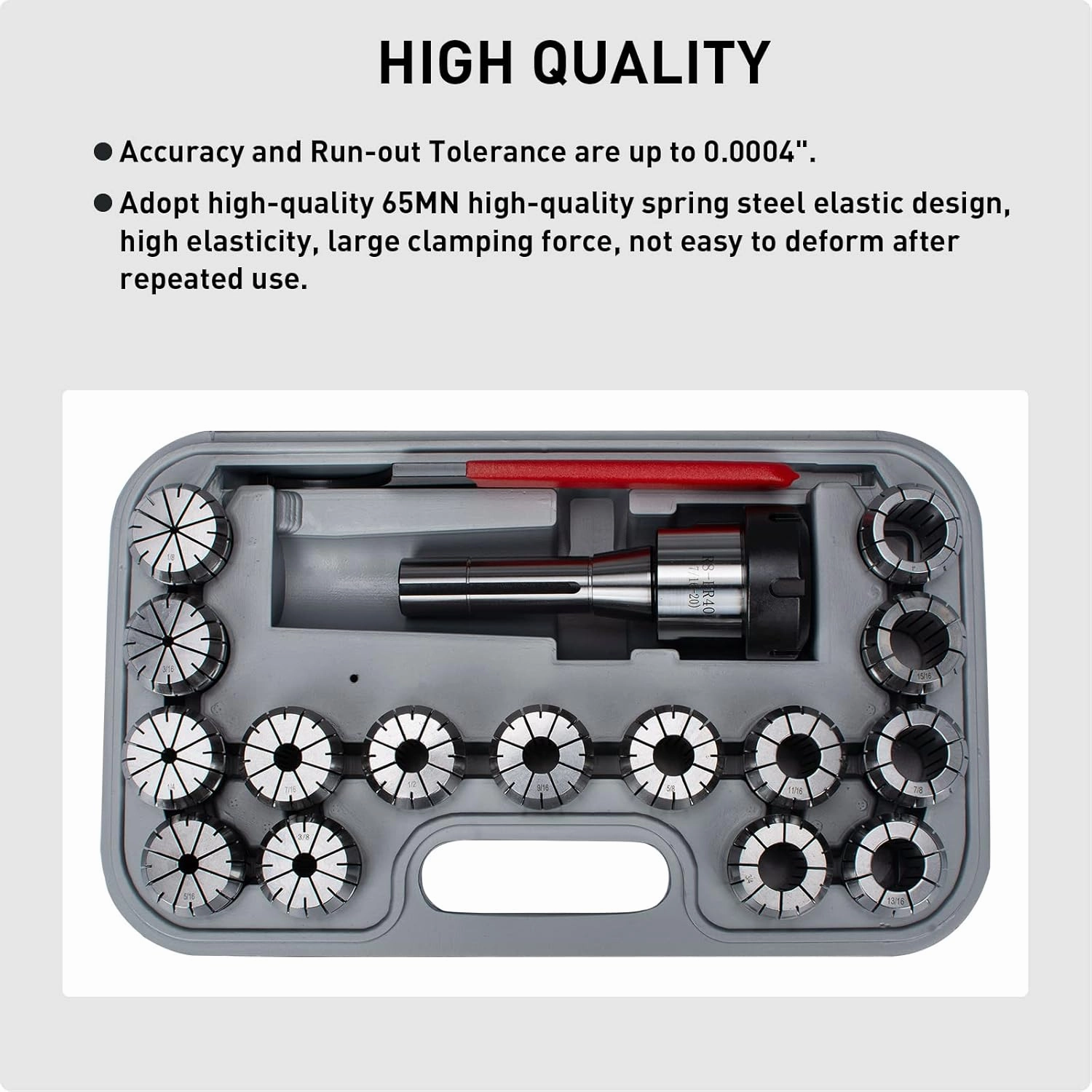 R8 Collet Set with 15 PCS ER40 Collets (0.0004'' Accuracy), R8 ER40 Collet Chuck Set