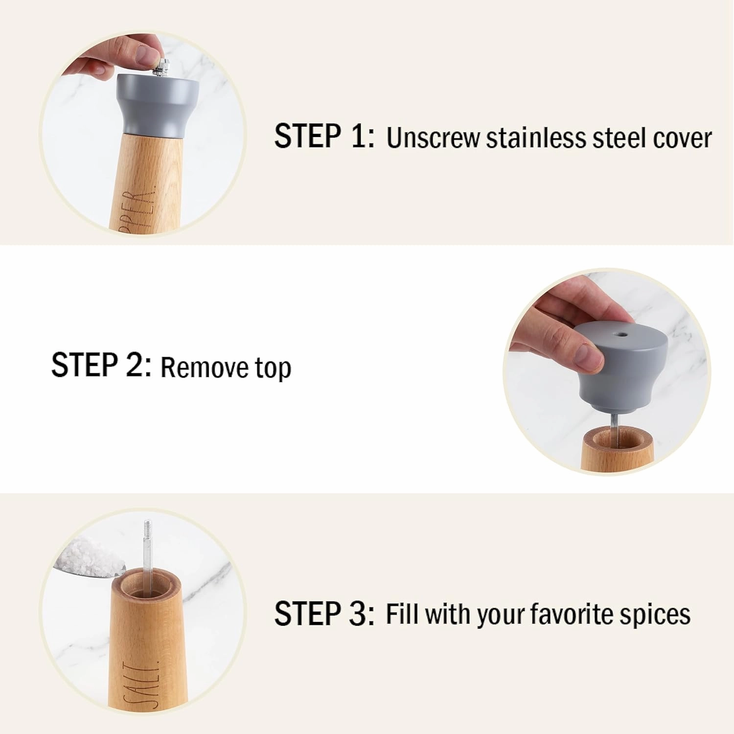 Rae Dunn Salt and Pepper Grinder Set of 2 - Bamboo Sea Salt Pepper Grinder - Classy Salt and Pepper Shakers - Pepper Mill & Salt Mill, Gray