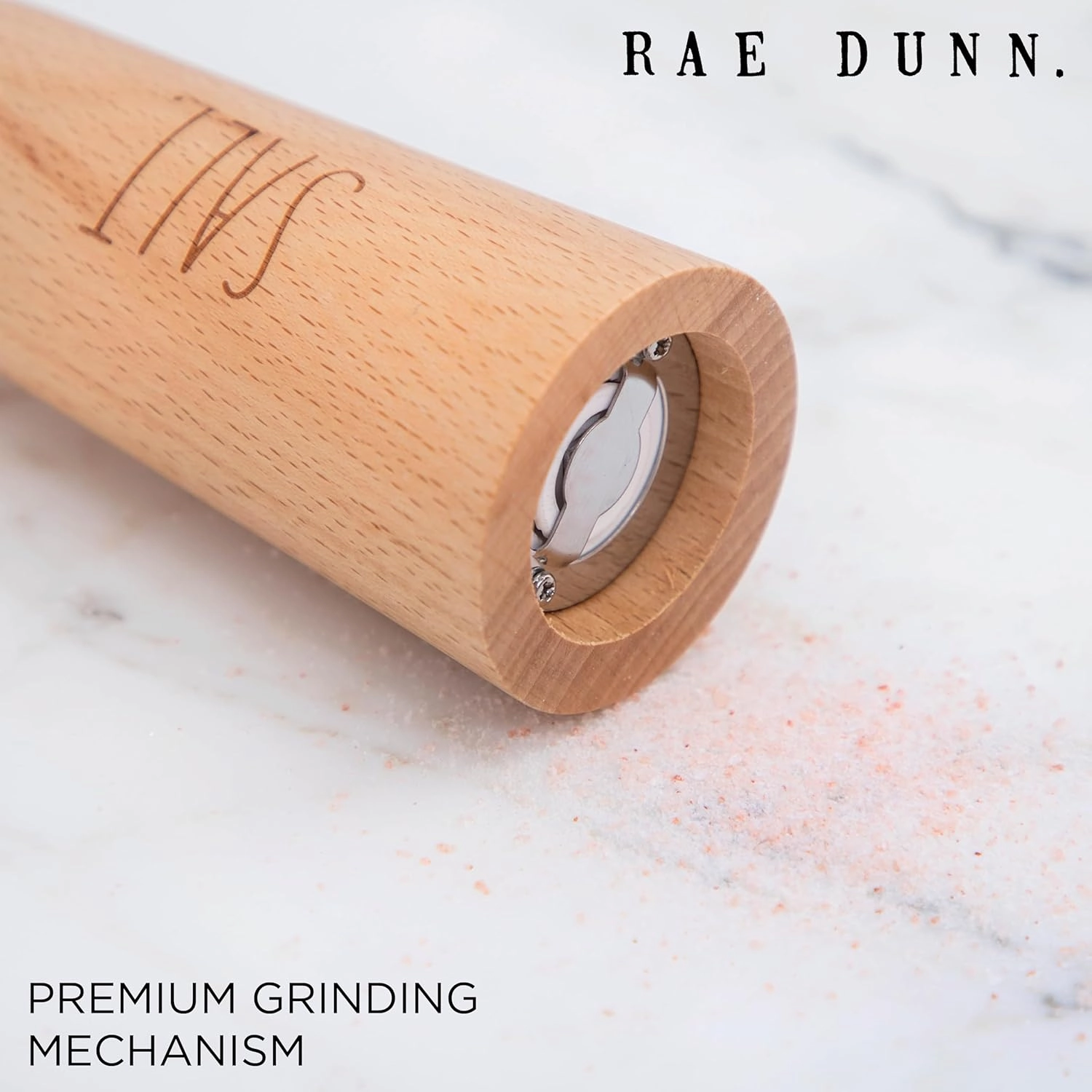 Rae Dunn Salt and Pepper Grinder Set of 2 - Bamboo Sea Salt Pepper Grinder - Classy Salt and Pepper Shakers - Pepper Mill & Salt Mill, Gray