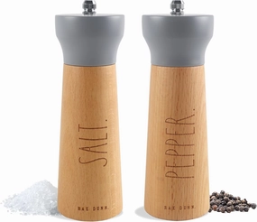 Rae Dunn Salt and Pepper Grinder Set of 2 - Bamboo Sea Salt Pepper Grinder - Classy Salt and Pepper Shakers - Pepper Mill & Salt Mill, Gray