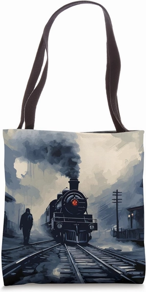 Railroad station scene - steam locomotive Tote Bag