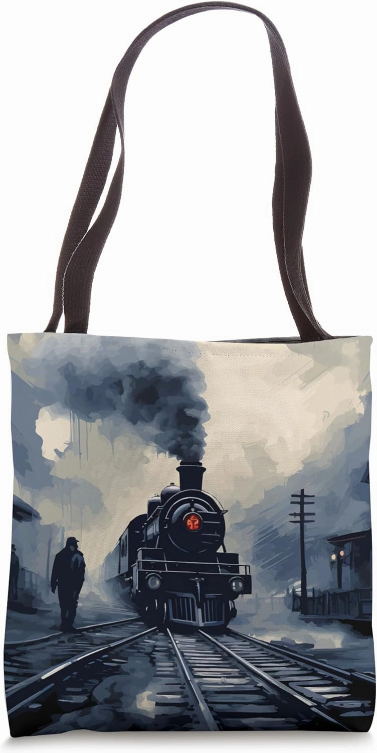 Railroad station scene - steam locomotive Tote Bag